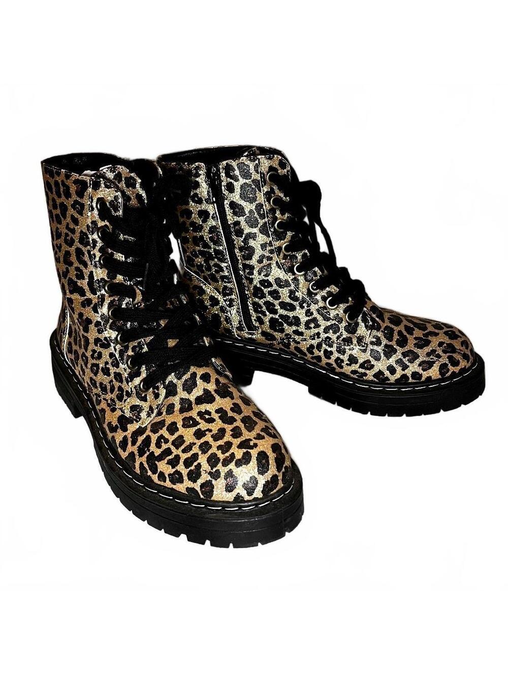 True Craft Glitter Leopard Combat Boots Size 8